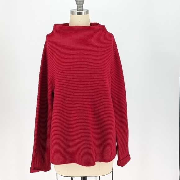 Eileen Fisher Mock Neck Chunky Sweater Red S knit minimalist contemporary wool - Picture 1 of 6